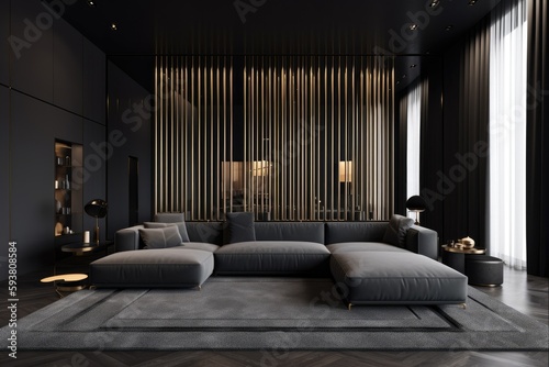Contemporary Living Room with a Spacious Sectional Sofa. Generative AI