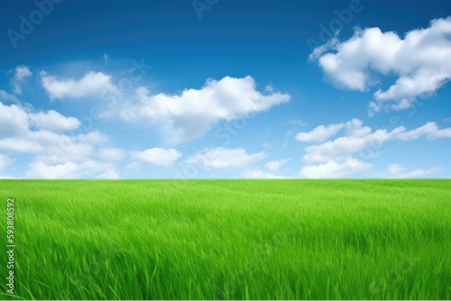 serene landscape with lush green grass and a clear blue sky. Generative AI