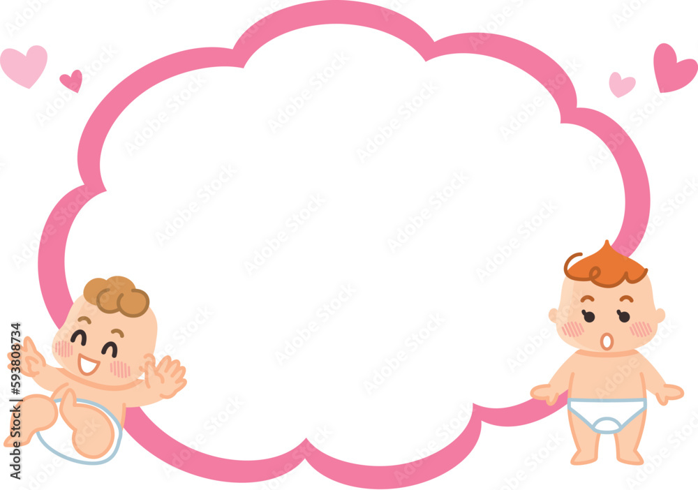 裸の赤ちゃんと吹き出しのイラストセット