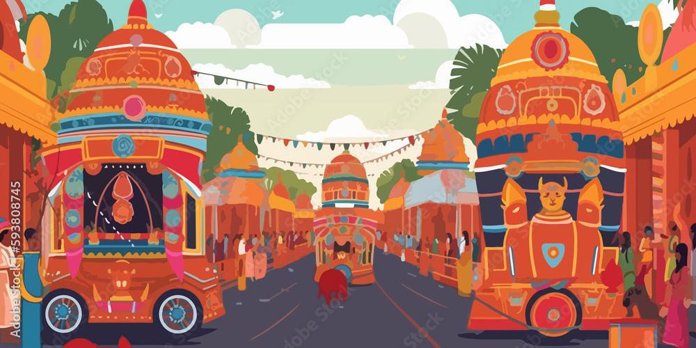 Naklejka premium Flat illustration showcasing Rath Yatra festival