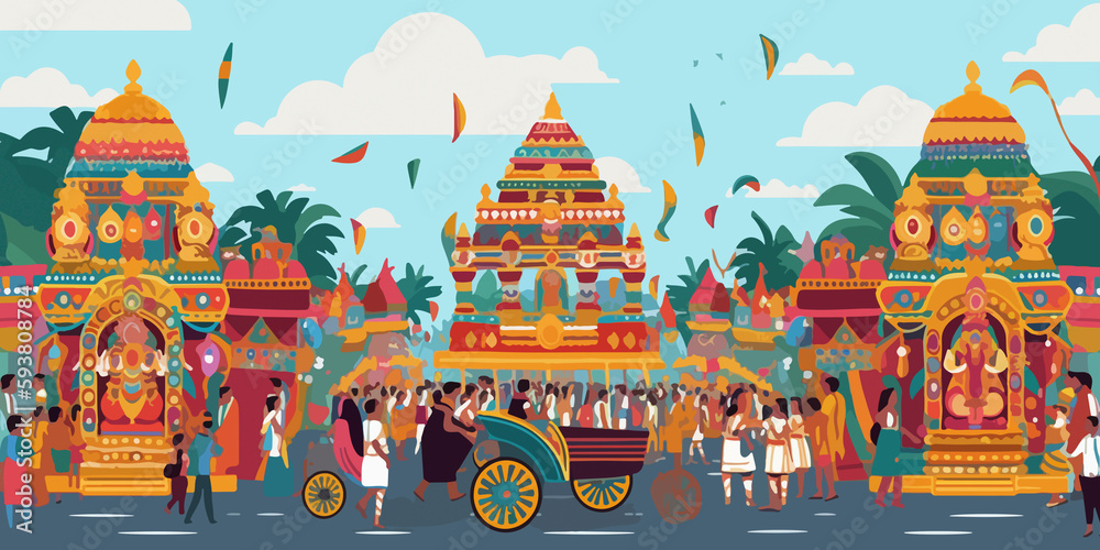 Flat illustration showcasing Rath Yatra festival