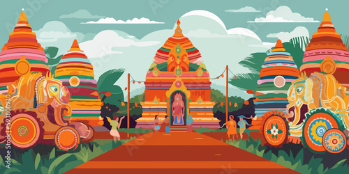 Creative illustration of Rath Yatra in flat style