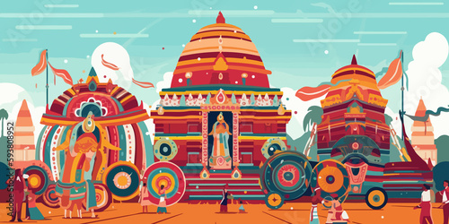 Artistic flat depiction of Rath Yatra celebration