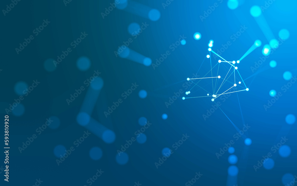 Abstract background. Molecules technology with polygonal shapes, connecting dots and lines. Connection structure. Big data visualization.