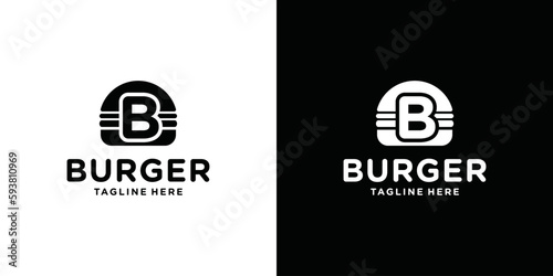 B typography flat logo with burger, logo combination for burger