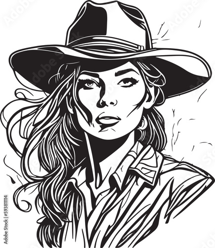 Super monochrome cowboy woman portrait great vector © LuisAlfonso