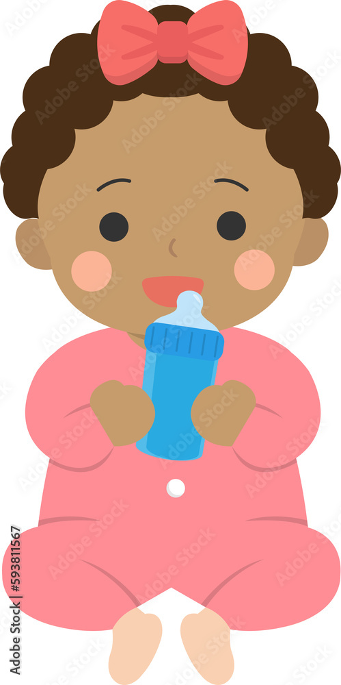 Baby with feeding bottle, drinking milk or drinking water, vector character illustration in cartoon style Baby with feeding bottle, drinking milk or drinking water, vector character illustration in cartoon style