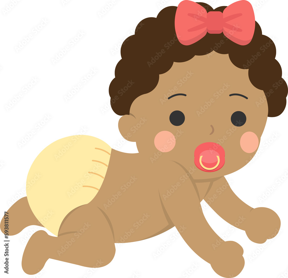 Obraz premium Cute baby learning to crawl, vector character illustration in cartoon style