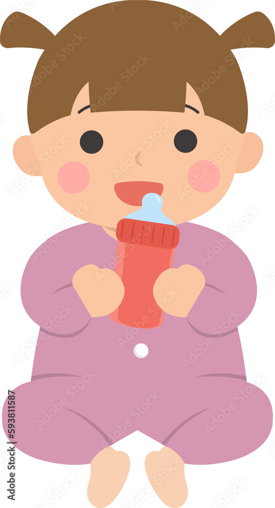 Baby with feeding bottle, drinking milk or drinking water, vector character illustration in cartoon style Baby with feeding bottle, drinking milk or drinking water, vector character illustration in cartoon style