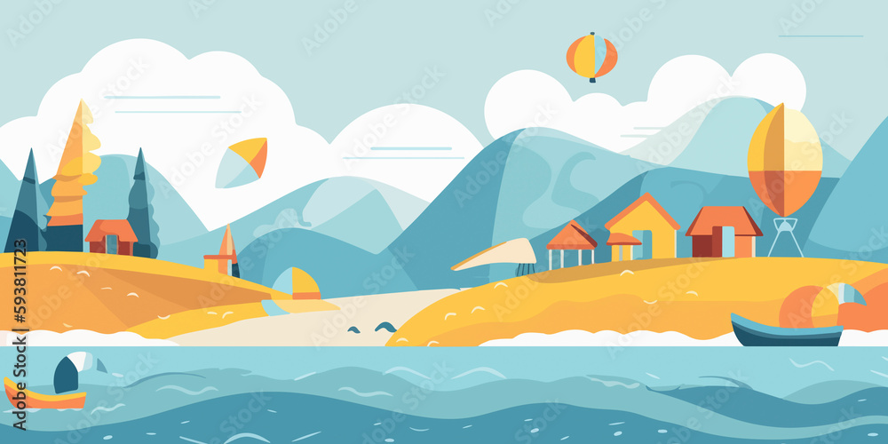 Artistic hand drawn illustration of summer scene