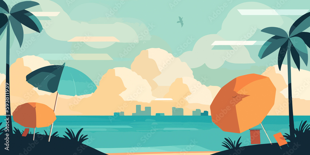 Hand drawn flat illustration of a Summer, concept background