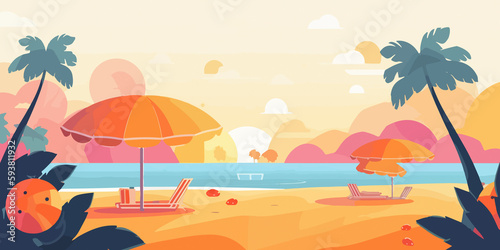 Hand drawn flat illustration of a Summer  concept background