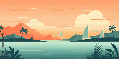 Hand drawn flat illustration of a Summer  concept background