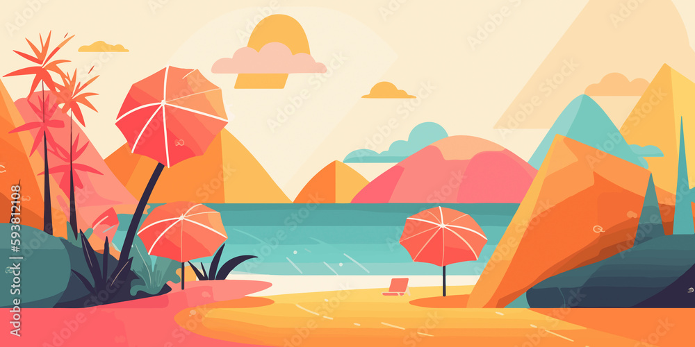 Hand drawn summer vibes in a flat background