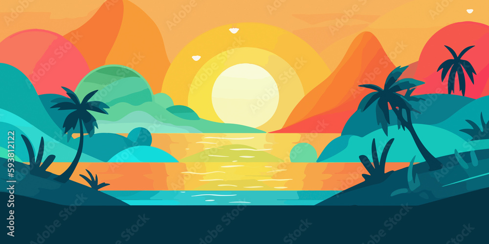 Hand drawn summer vibes in a flat background