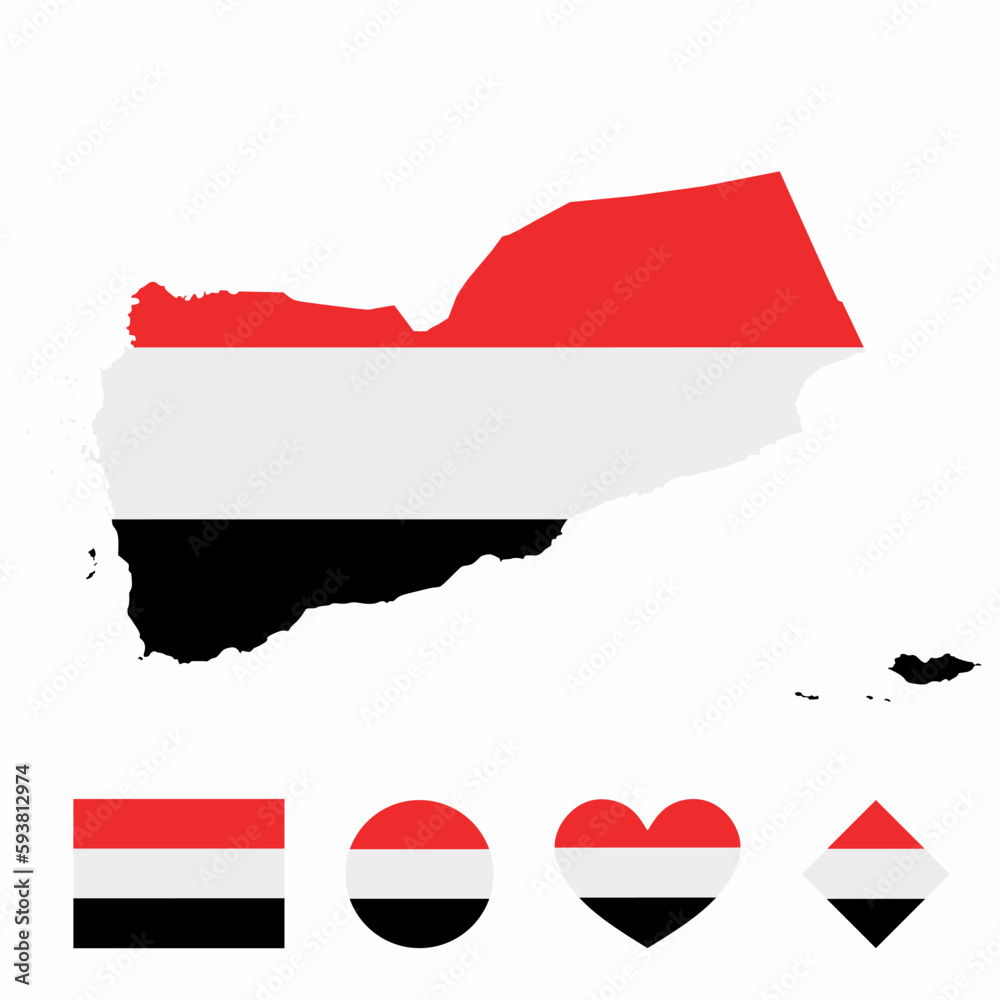 Vector of Yemen map flag with flag set isolated on white background ...