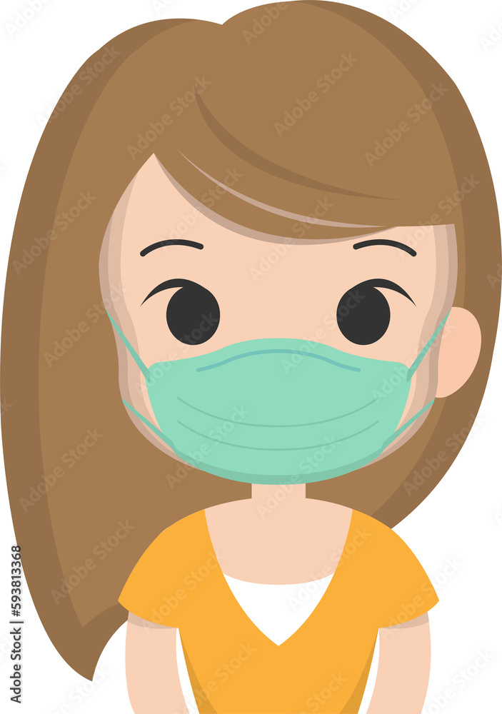 Woman wearing a medical mask to prevent allergies and colds and prevent virus infection, vector illustration Woman wearing a medical mask to prevent allergies and colds and prevent virus infection, vector illustration