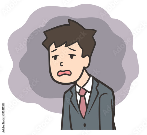 落ち込んでぼんやりと無気力になるスーツの男性、5月病になった新社会人の上半身