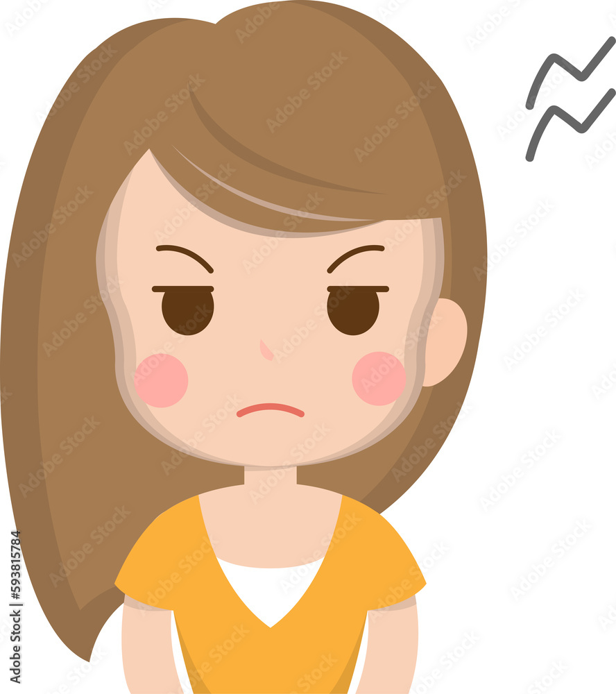 Close up portrait of angry disaffected woman expressing anger emotion, vector illustration Close up portrait of angry disaffected woman expressing anger emotion, vector illustration