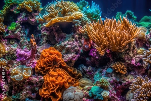 an Enchanting Underwater World of Colorful Corals and Graceful Sea Anemones. Generative AI