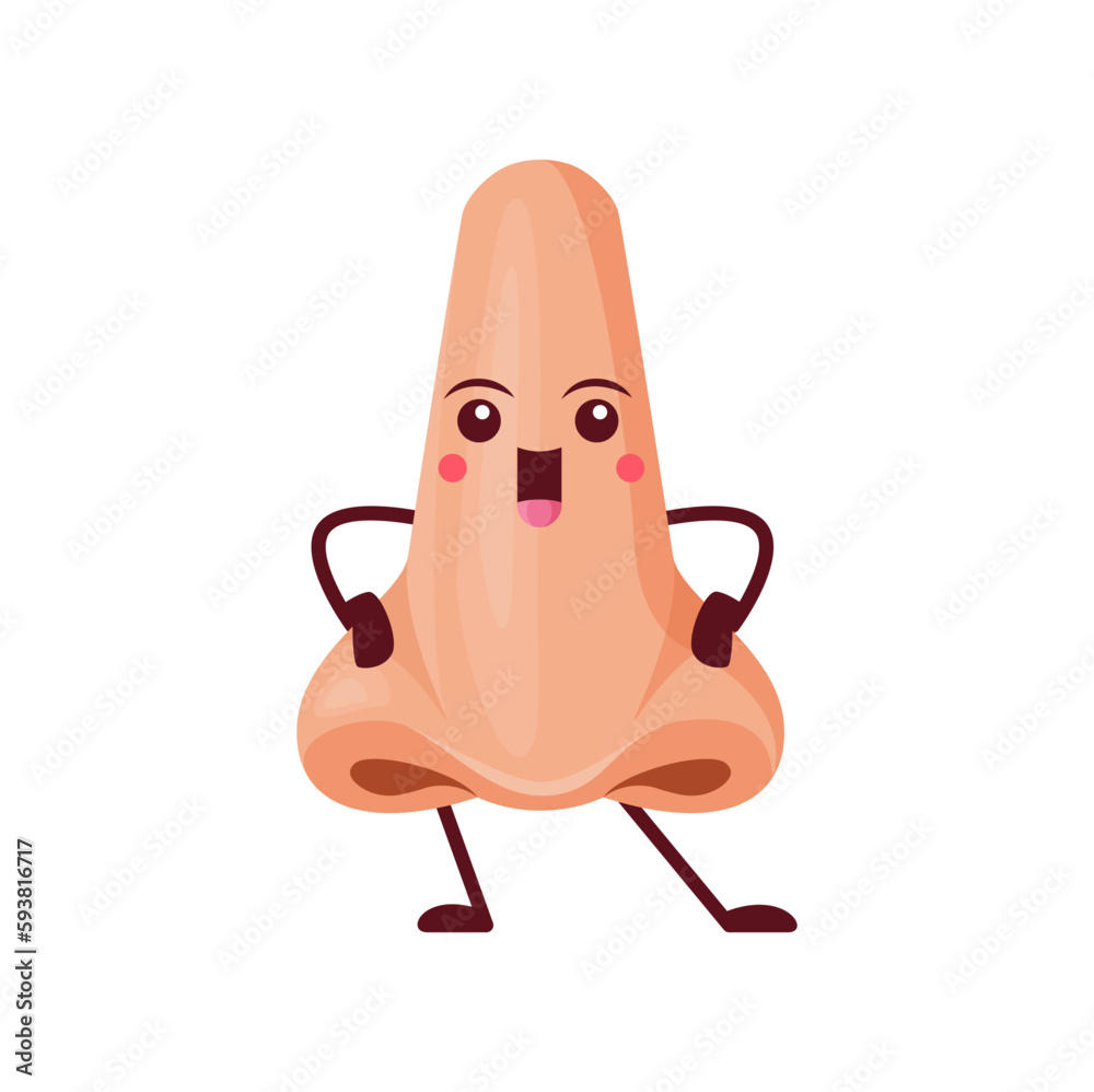 Cartoon nose character, funny vector part of face personage. Learning