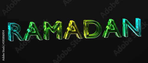 Ramadan, a holy month for Muslims, typography text.  Islamic typography glass with green and yellow colors