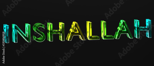 Insha Allah, religious greetings, typography text.  Islamic typography glass with green and yellow colors