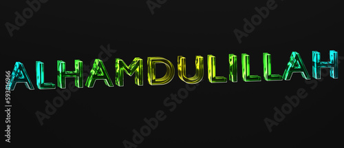 Alhamdulilllah, religious greetings, typography text.  Islamic typography glass with green and yellow colors