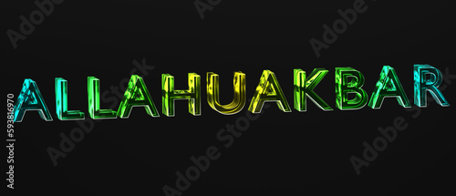 Allahuakhbar, religious greetings, typography text.  Islamic typography glass with green and yellow colors