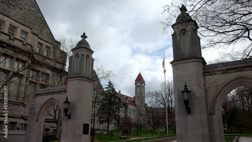 Sample Gates on the campus of Indiana University in Bloomington, Indiana with gimbal walking forward at an angle. photo