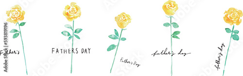 水彩画。水彩タッチの黄色い薔薇ベクターイラスト。父の日の黄色い花イラスト。Watercolor painting. Yellow rose vector illustration with watercolor touch. Father's day yellow flower illustration.