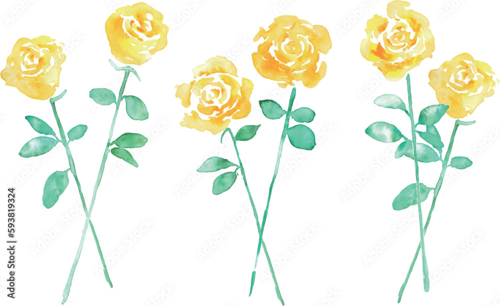 Φωτογραφία 水彩画。水彩タッチの黄色い薔薇ベクターイラスト。父の日の黄色い花イラスト。Watercolor painting
