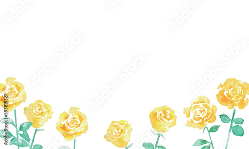 水彩画。水彩タッチの黄色い薔薇ベクターイラスト。父の日の黄色い花イラスト。Watercolor painting. Yellow rose vector illustration with watercolor touch. Father's day yellow flower illustration.