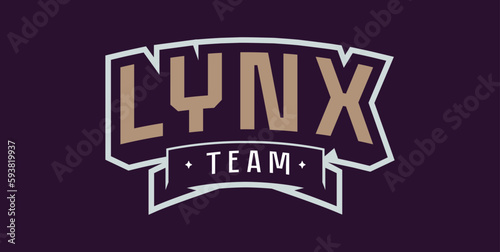 Bold sports font for lynx mascot logo. Text style lettering for esport, lynx mascot logo, sport team, college club. Font on ribbon. Vector illustration isolated on background