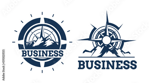 Mountain compass logo design template. Compass silhouette logo clipart. Adventure logo