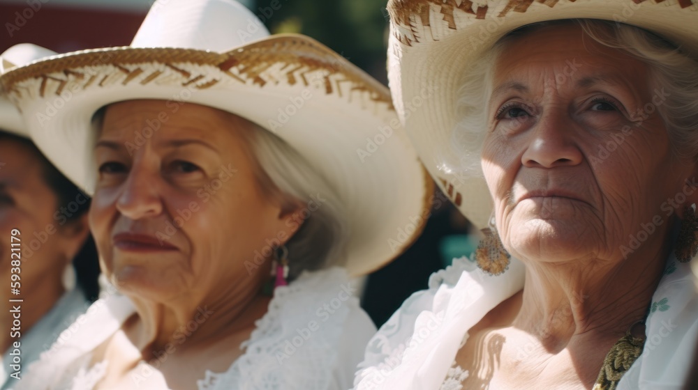 Delightful Caucasian White Elderly Women celebrates Cinco de Mayo by fully immersing in Mexican culture, participating in pinata games, folk dances, and face painting (Generative AI