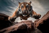 Tiger jumping into the camera with Generative AI