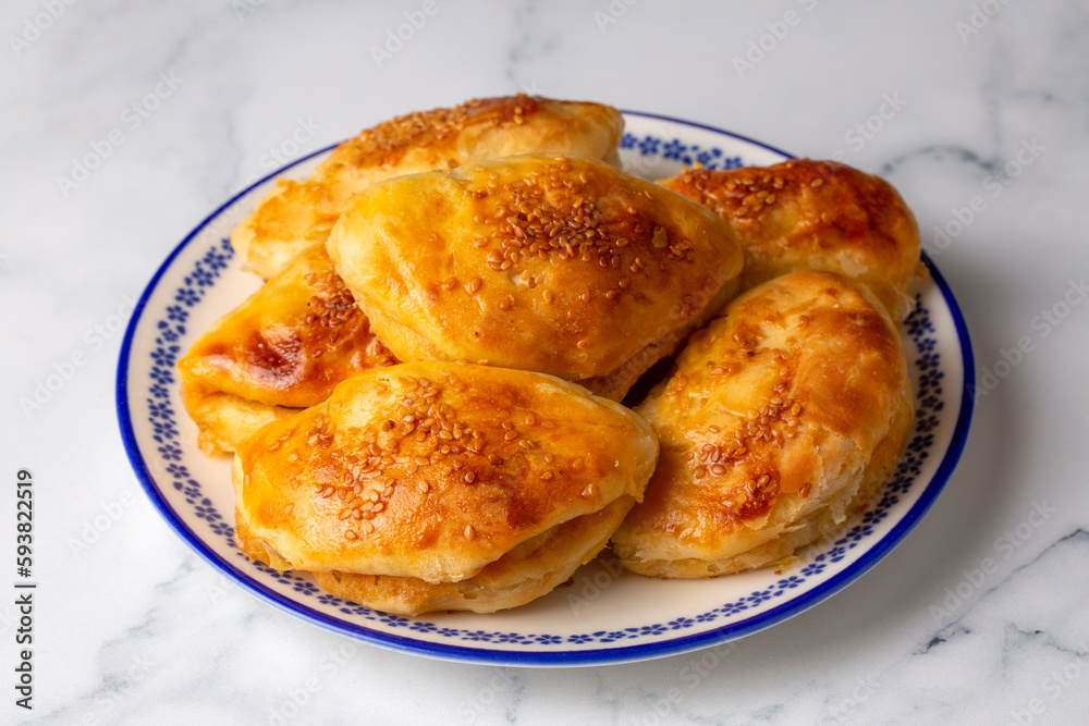 Turkish cuisine; Handmade Cheese Pastry (Turkish name; peynirli pogaca) Turkish cuisine; Handmade Cheese Pastry (Turkish name; peynirli pogaca)