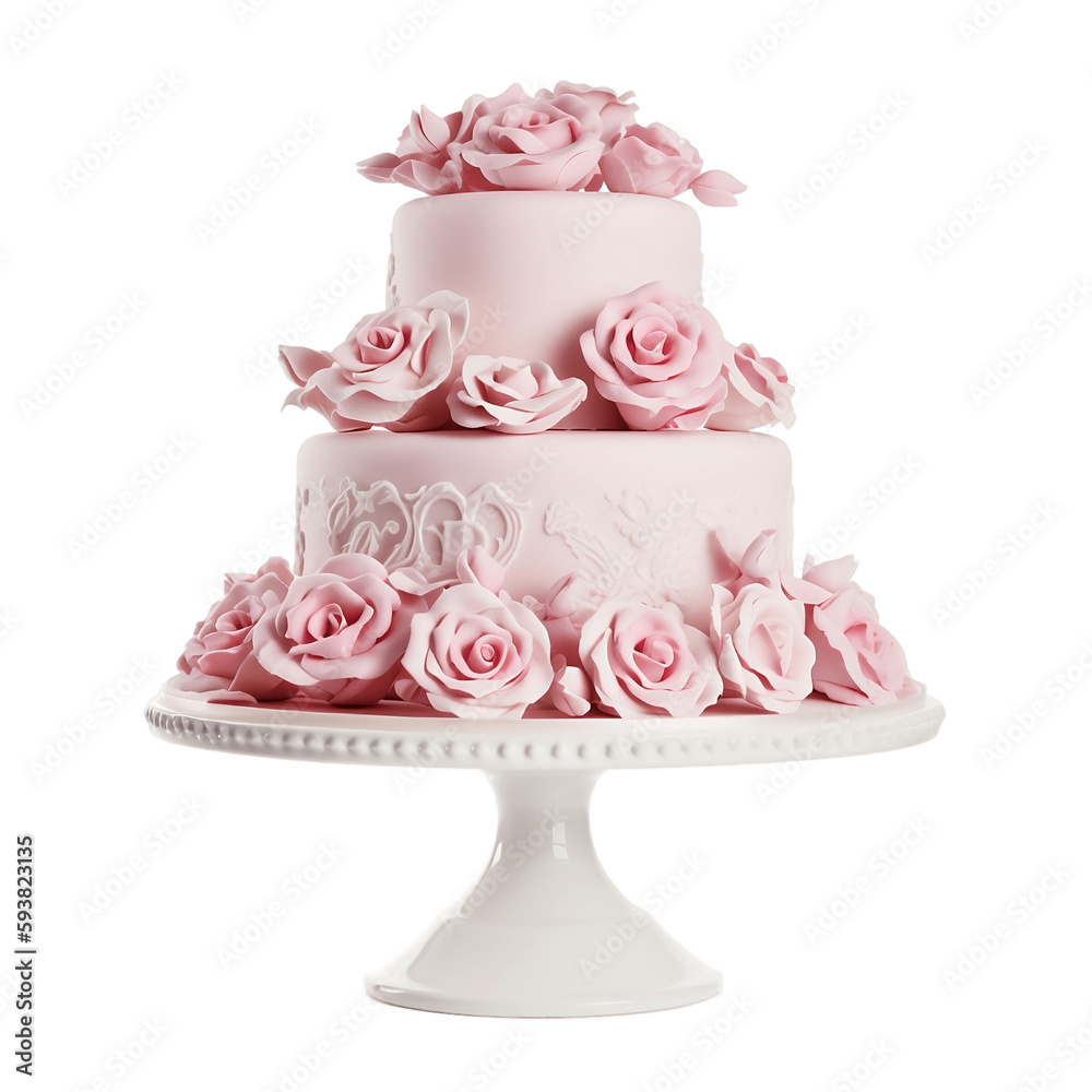 Wedding cake with rose isolated on transparent background, Generative AI