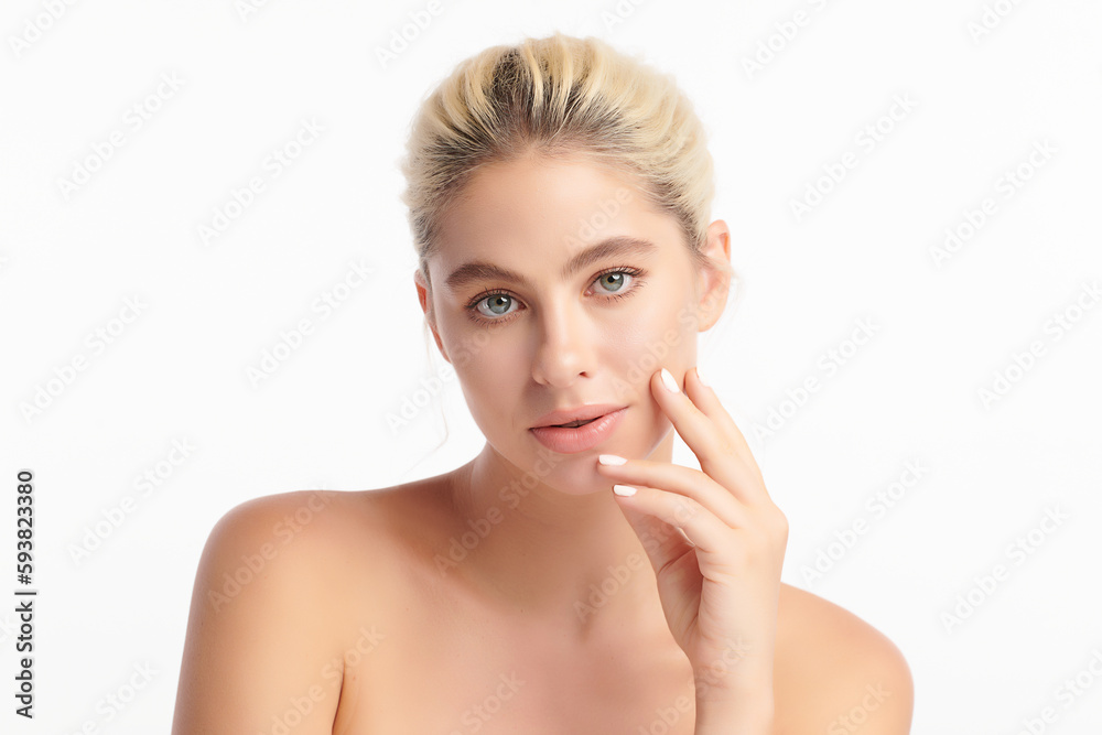Beautiful young woman with clean fresh skin on white background, Face care, Facial treatment, Cosmetology, beauty and spa, women portrait. Beautiful young woman with clean fresh skin on white background, Face care, Facial treatment, Cosmetology, beauty and spa, women portrait.