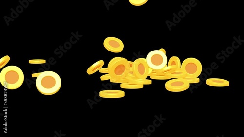 3d gold game coins falling on the floor. Concept of gold rain wealth fortune luxury success. 4K FullHD and HD render footage animation
