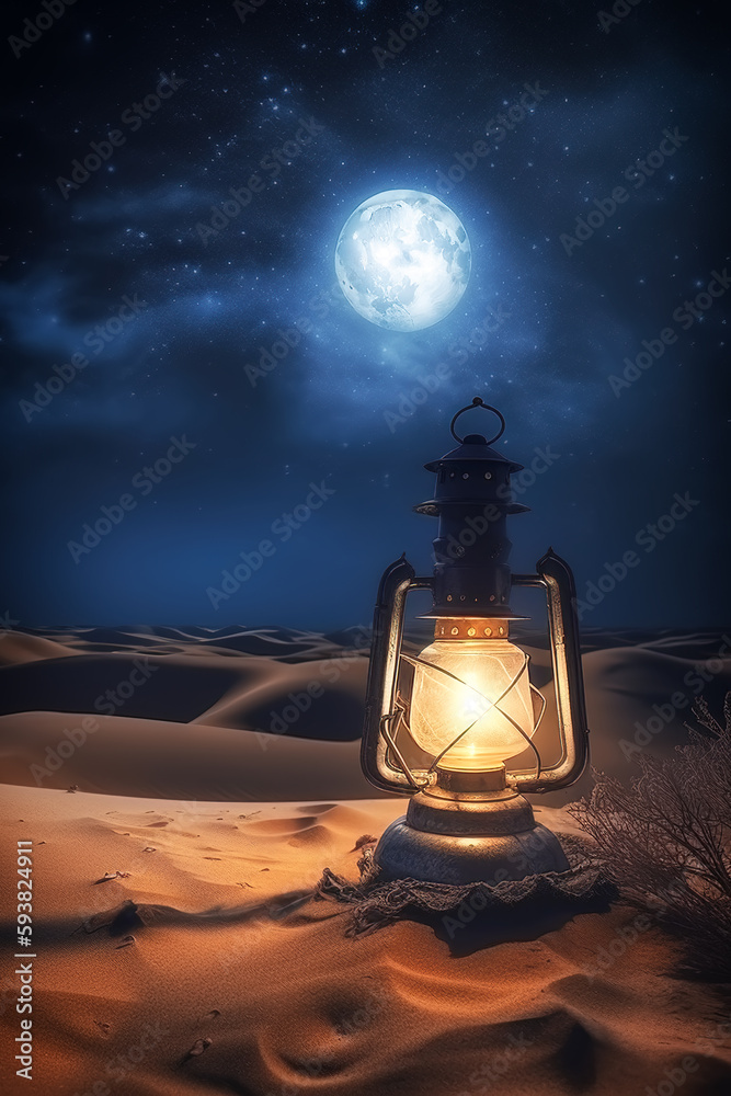 Old oil lamps in the desert night
