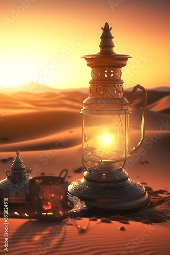 Old oil lamps in the desert night