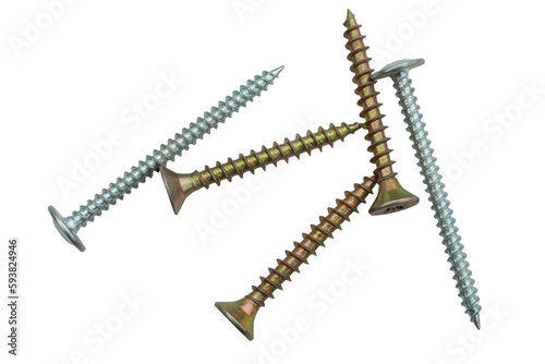 Metal screws on a transparent background. The concept of construction, repair.
