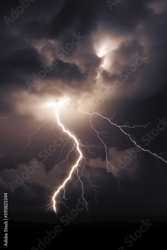 Lightning with dramatic clouds (composite image). Night thunder-storm