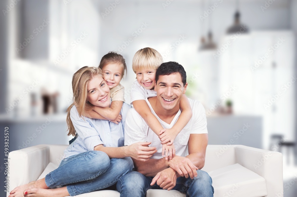 Cheerful little child playing with family Cheerful little child playing with family