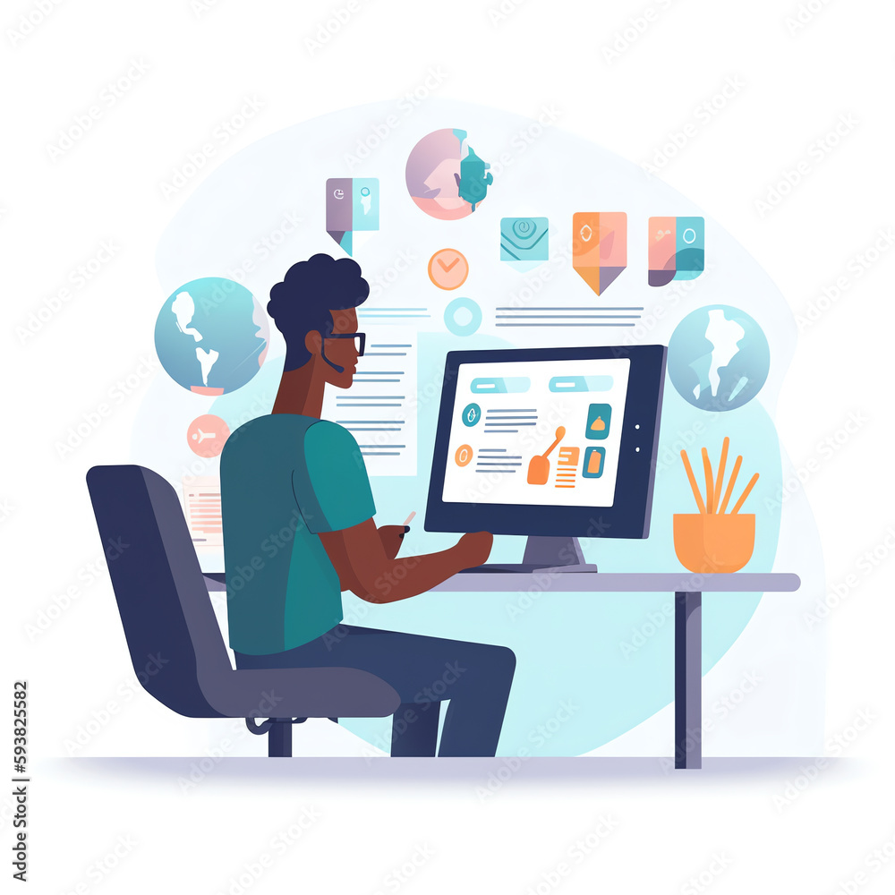 Online Learning: A laptop/tablet with an open book and icons of subjects in the background. Generative AI. Online Learning: A laptop/tablet with an open book and icons of subjects in the background. Generative AI.
