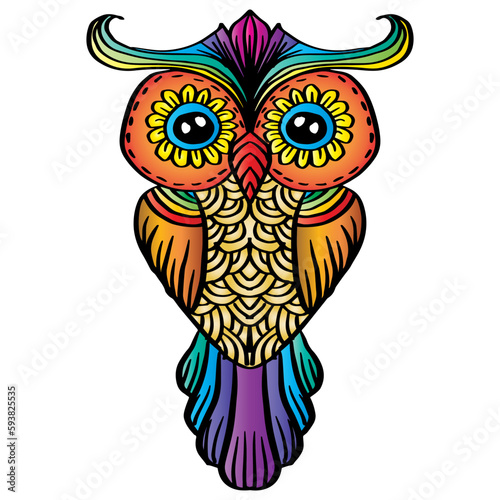 Hand drawn doodle cute owl illustration.