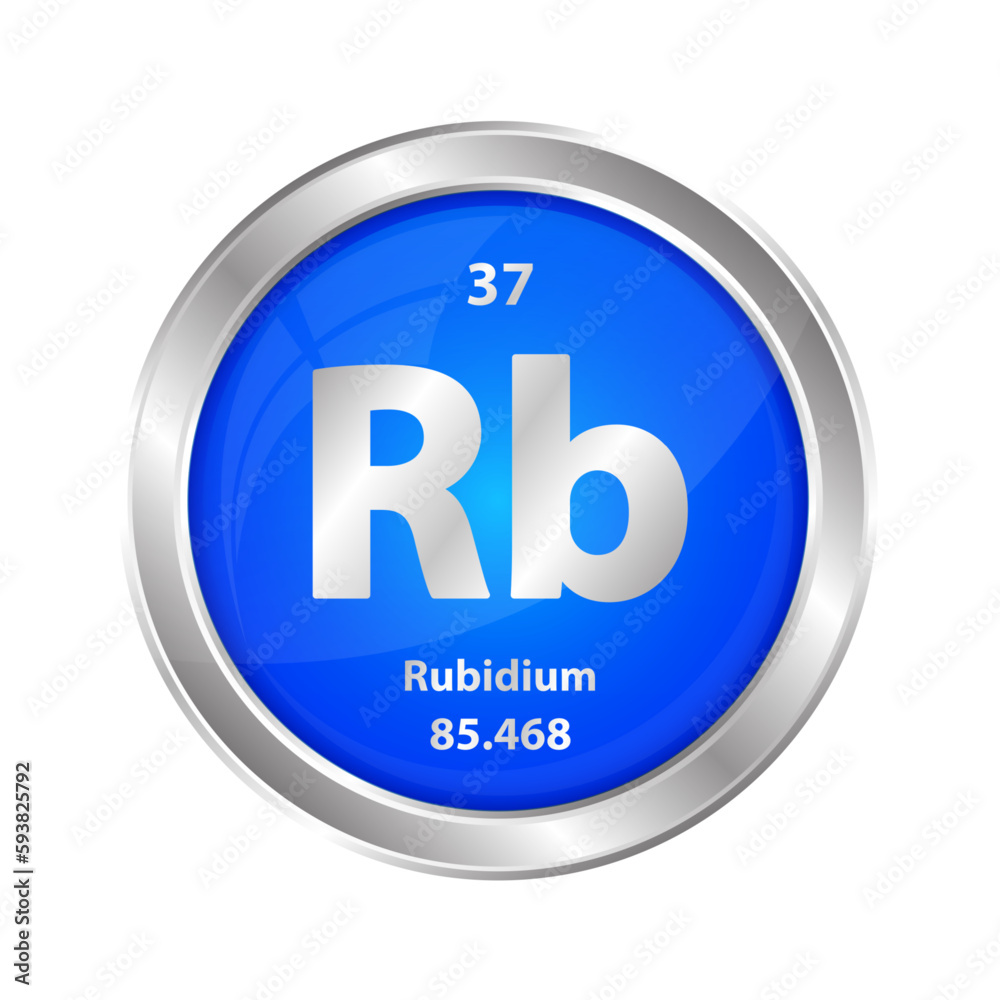 Icon structure Rubidium (Rb) chemical element round shape circle blue. Chemical element of the periodic table. Sign with atomic number. Study in science for education. 3D vector illustration. Icon structure Rubidium (Rb) chemical element round shape circle blue. Chemical element of the periodic table. Sign with atomic number. Study in science for education. 3D vector illustration.