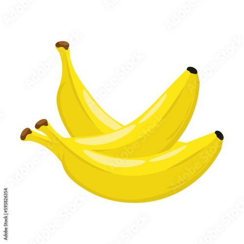 Yellow bananas fruits in bunch. Harvesting tropical fruits. Healthy fruits set in cartoon style isolated on white back